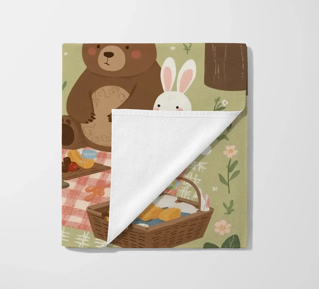 Volpe, orso e coniglio, simpatici e divertenti, fanno un picnic nella foresta telo mare da DesignDoodle