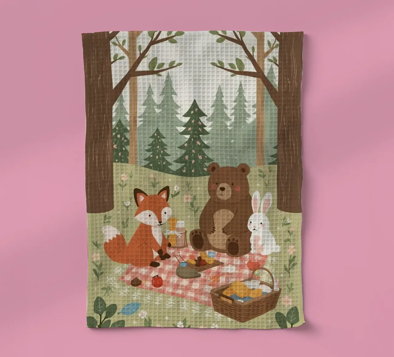 Volpe, orso e coniglio, simpatici e divertenti, fanno un picnic nella foresta canovaccio da cucina da DesignDoodle