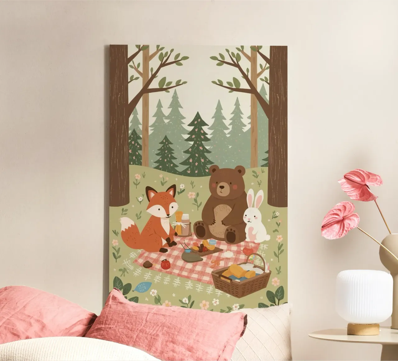 Volpe, orso e coniglio, simpatici e divertenti, fanno un picnic nella foresta tela con Cornice a cassetta da DesignDoodle