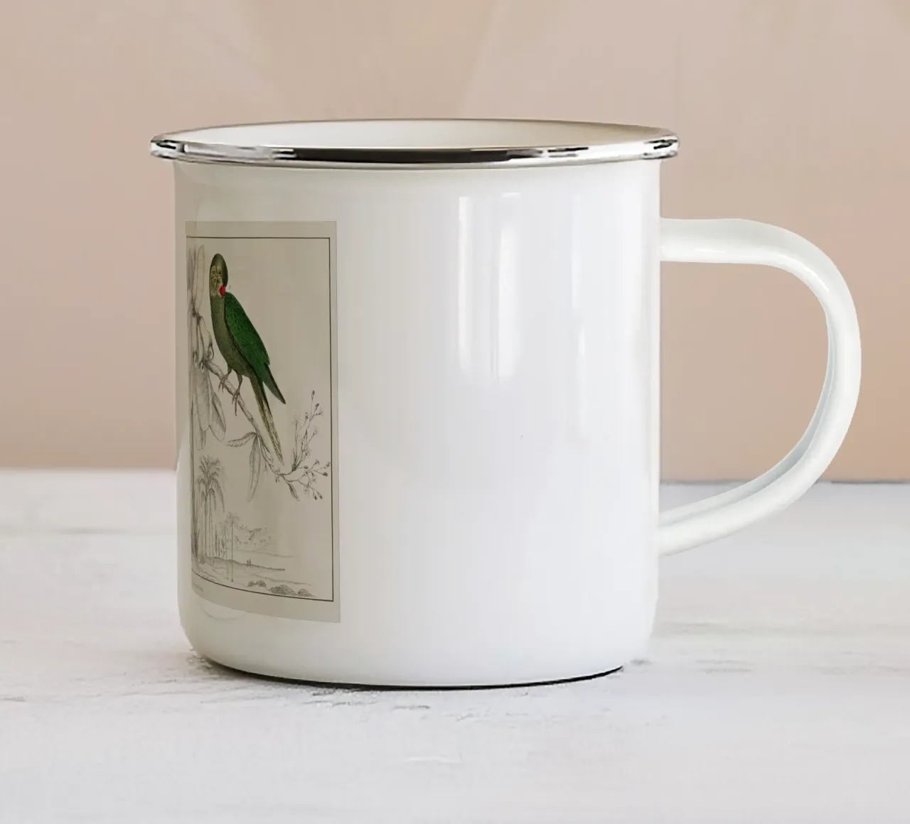 a rare antique hand colored tableau of two parakeets. tazza in smalto da vintageshop