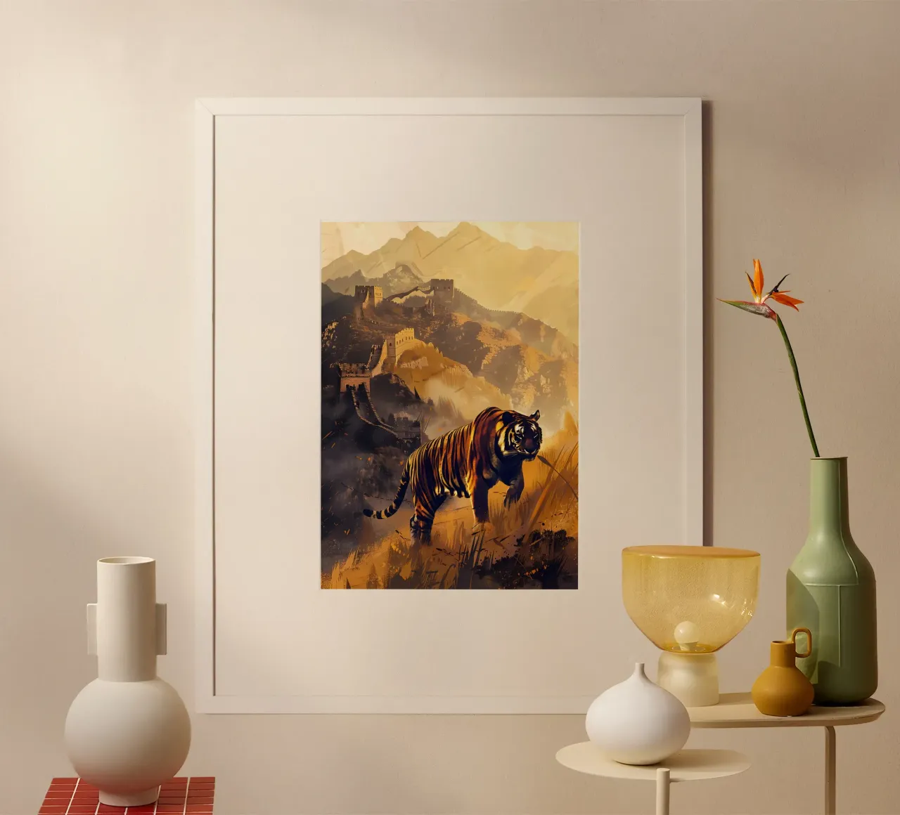 Parete cinese con tigre arte mistica fantasy poster con telaio in legno da WILD ART