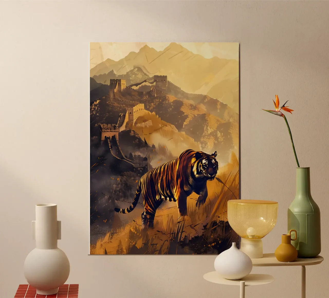 Parete cinese con tigre arte mistica fantasy poster con telaio in legno da WILD ART