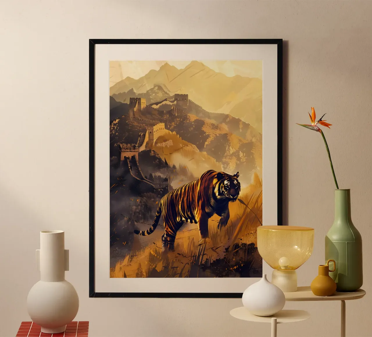 Parete cinese con tigre arte mistica fantasy poster con telaio in legno da WILD ART
