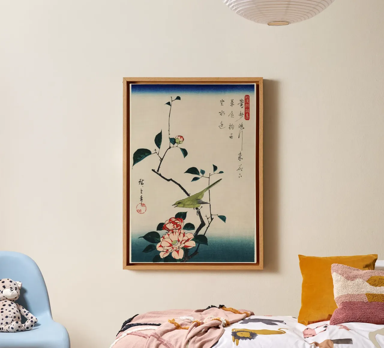 Camellia and Nightingale canvas with Floater frame by vintageshop