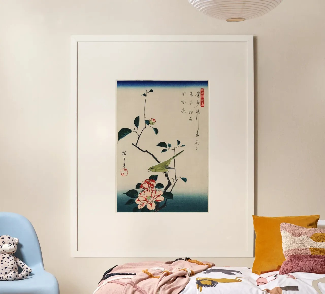 Camellia and Nightingale poster con telaio in alluminio da vintageshop