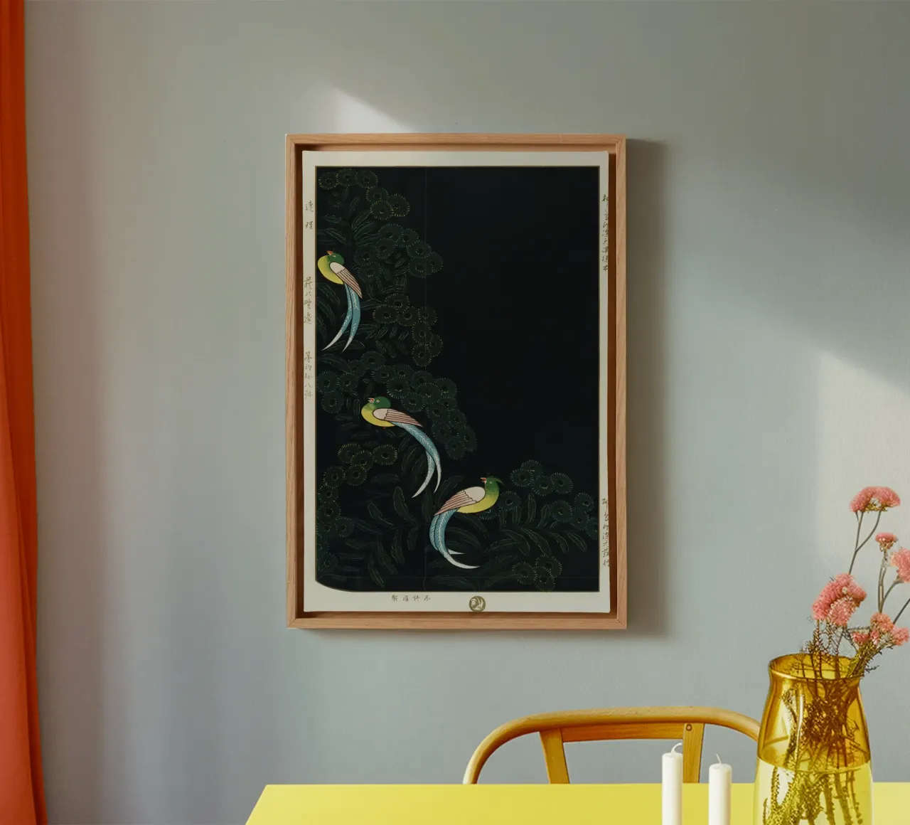 three colorful birds canvas with Floater frame by vintageshop