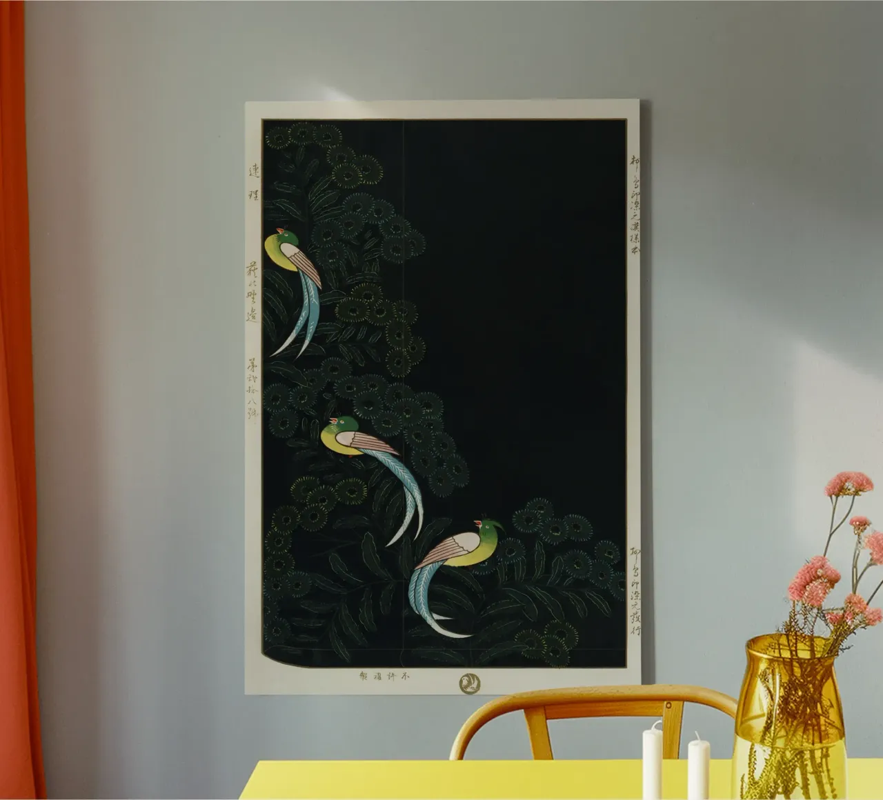 three colorful birds canvas with Floater frame by vintageshop