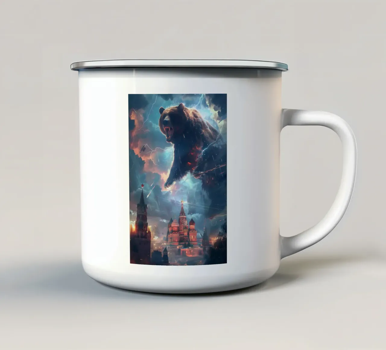 Orso su Mosca arte mistica e fantasy tazza in smalto da WILD ART
