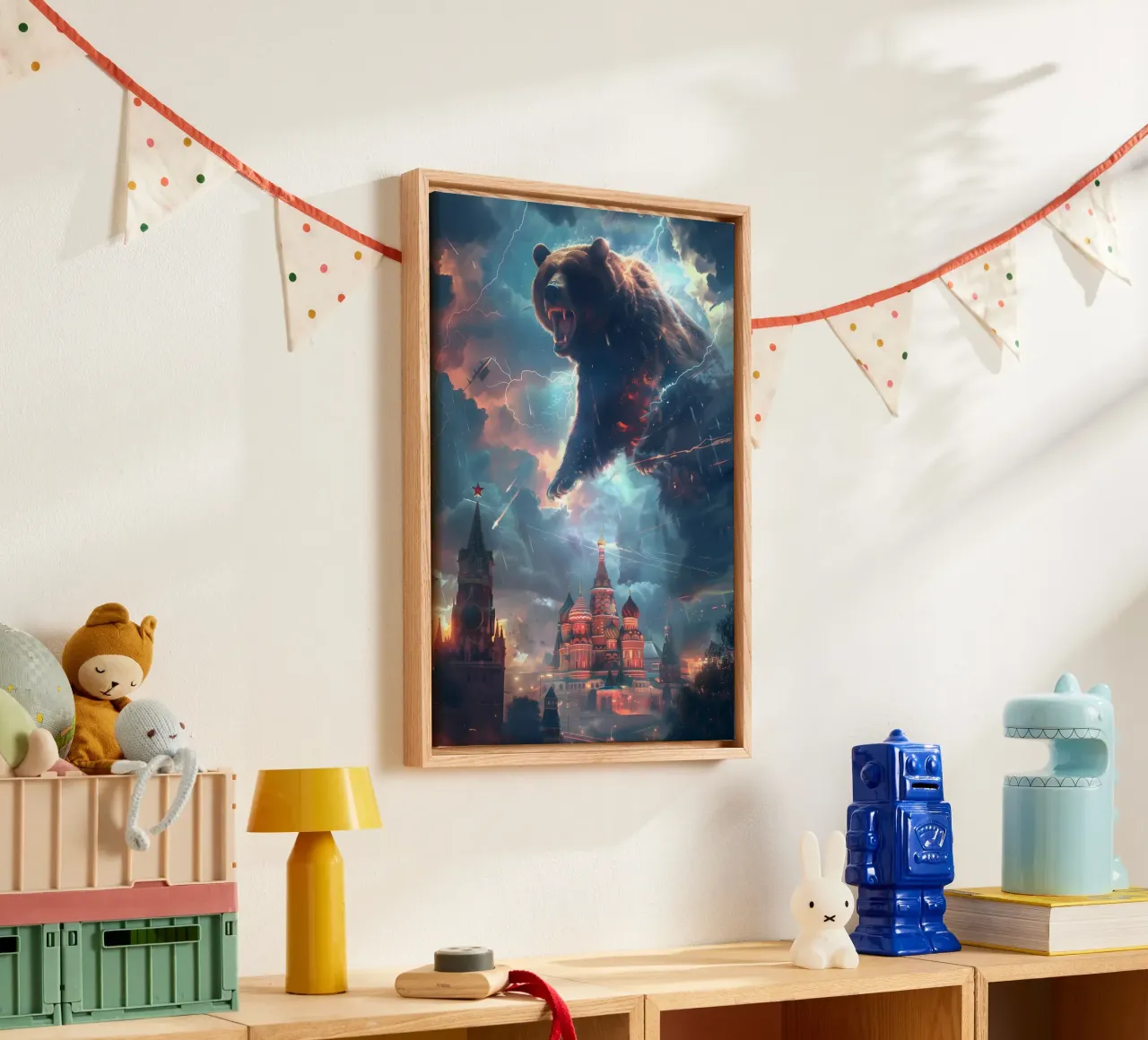 Bear over Moscow mystical fantasy art canvas with Floater frame by WILD ART