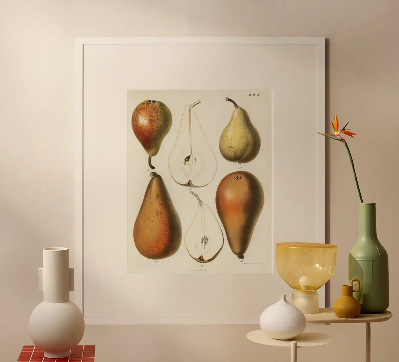 vintage  fresh pears printed poster con telaio in legno da vintageshop