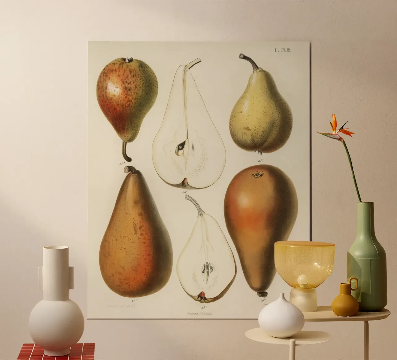vintage  fresh pears printed poster con telaio in legno da vintageshop