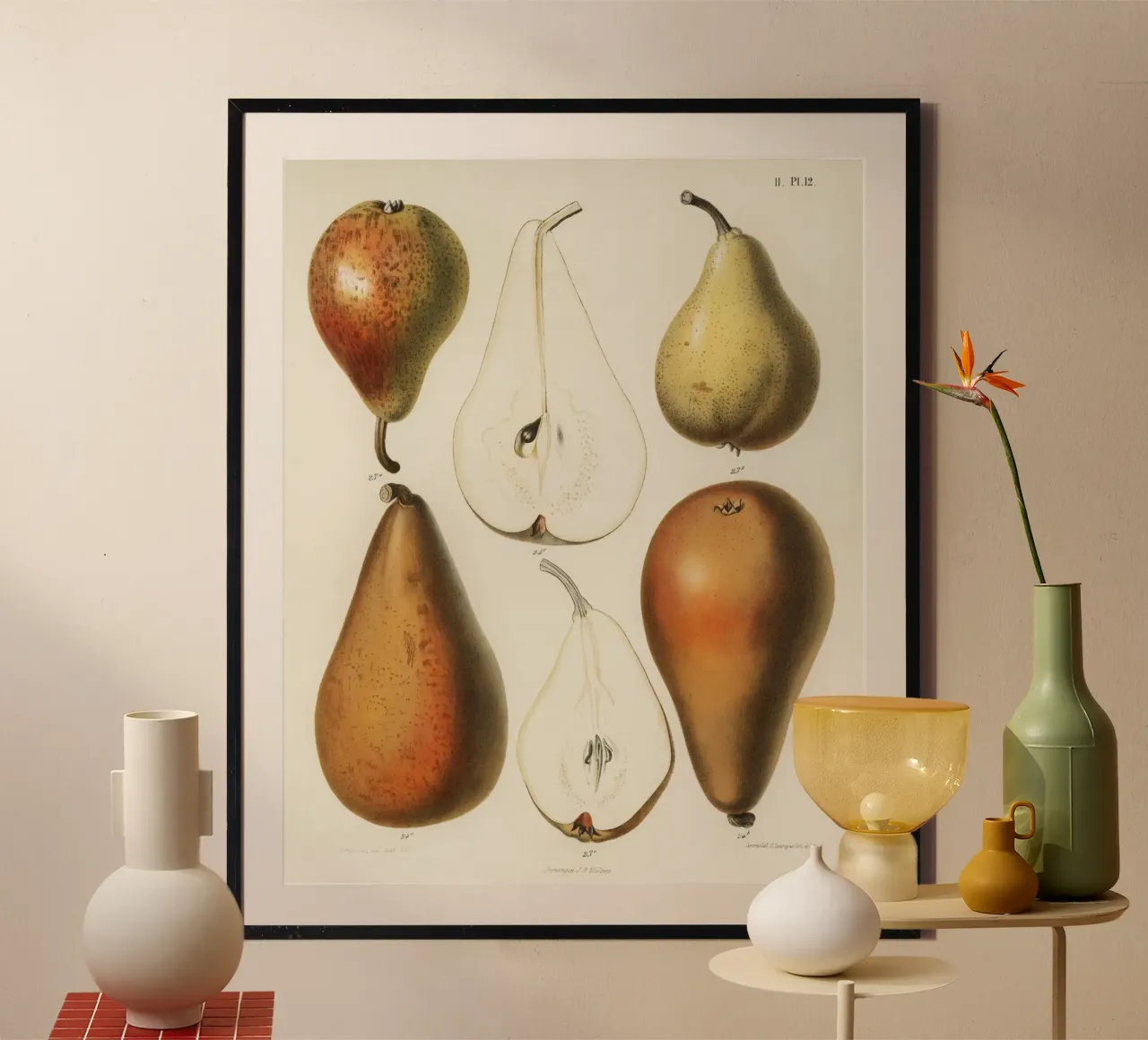 vintage  fresh pears printed poster con telaio in legno da vintageshop