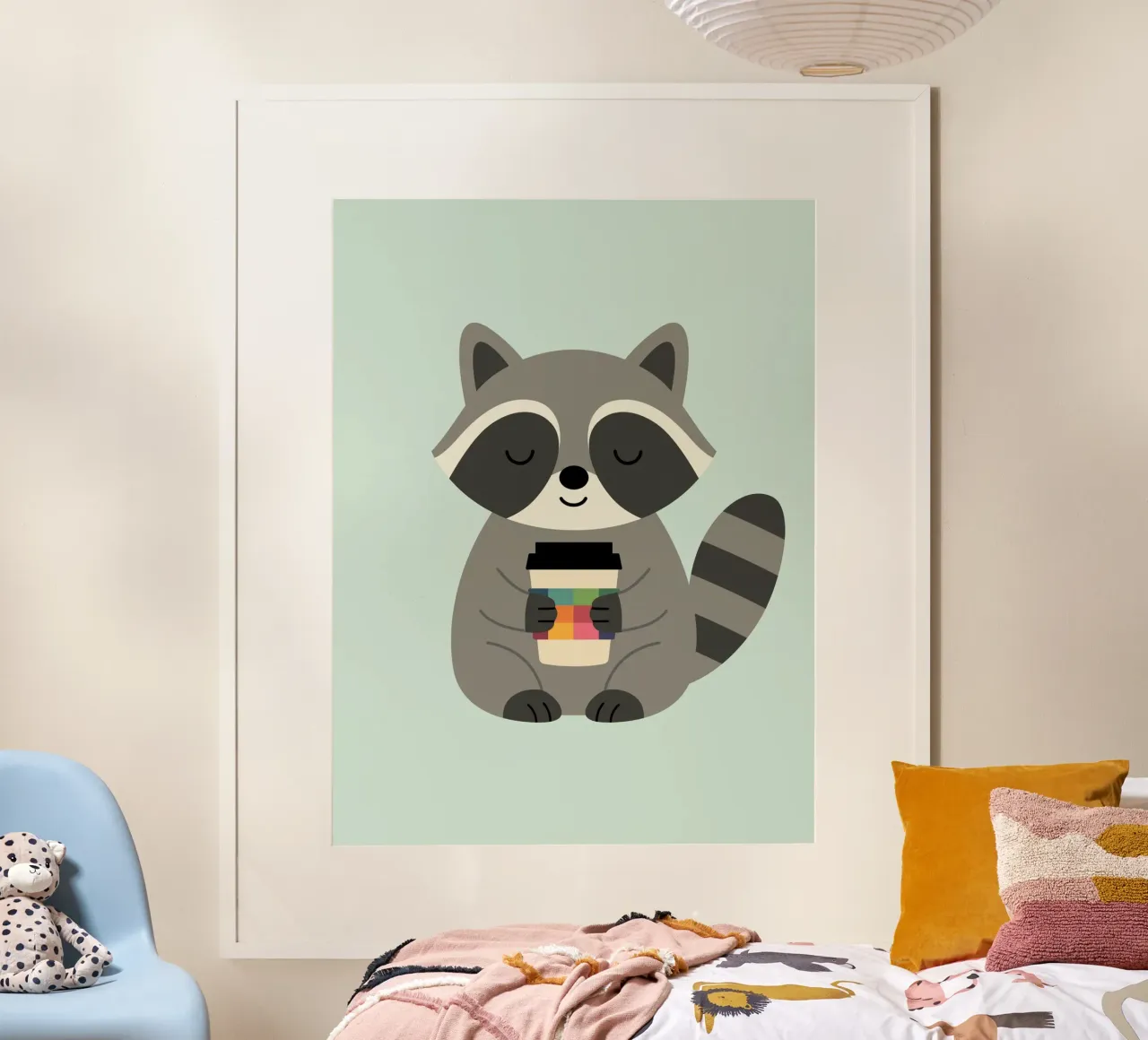 L'ora del caffè del procione poster con telaio in plastica da Andy Westface