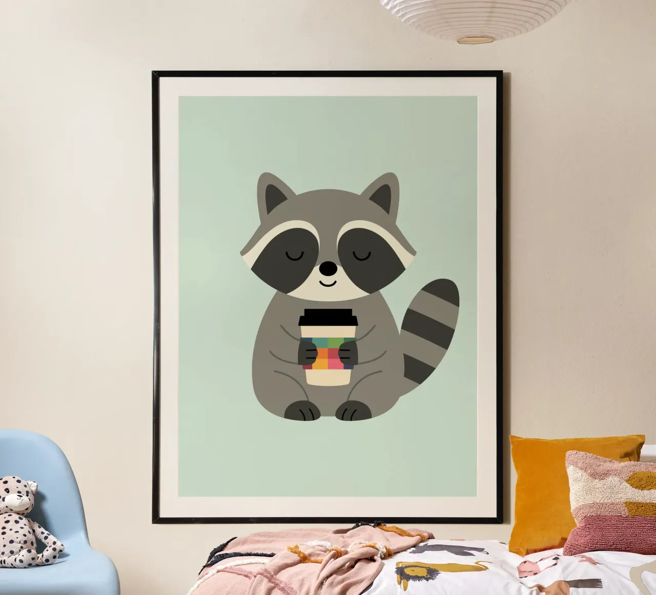 L'ora del caffè del procione poster con telaio in plastica da Andy Westface