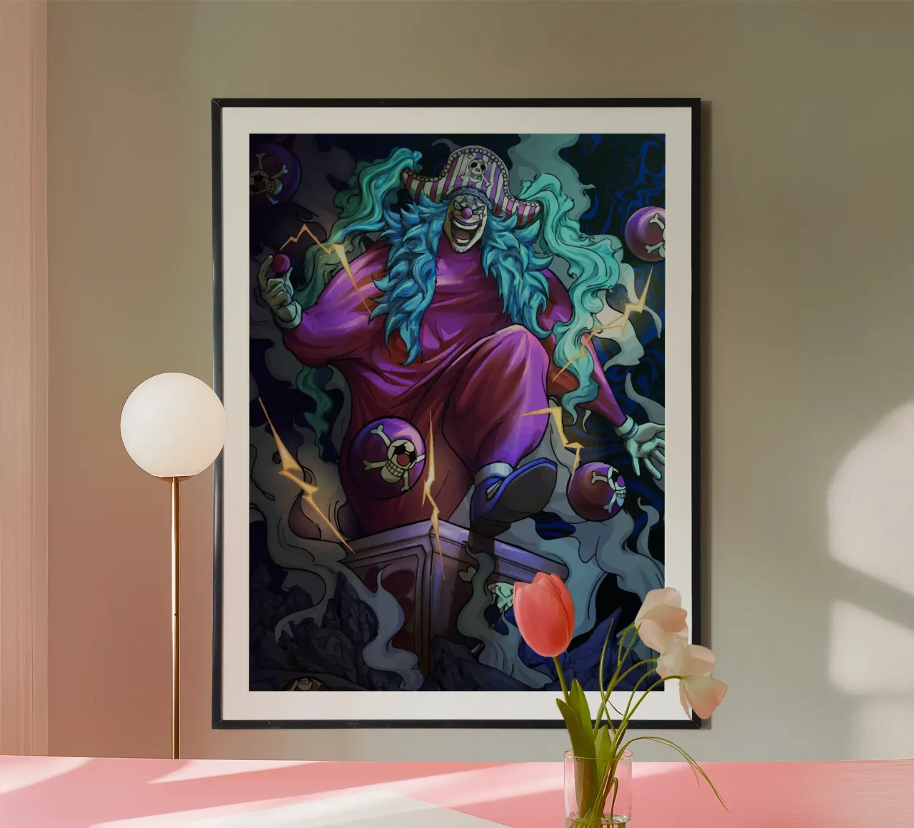 Buggy Yonkou One Piece poster con telaio in plastica da Dumery Art