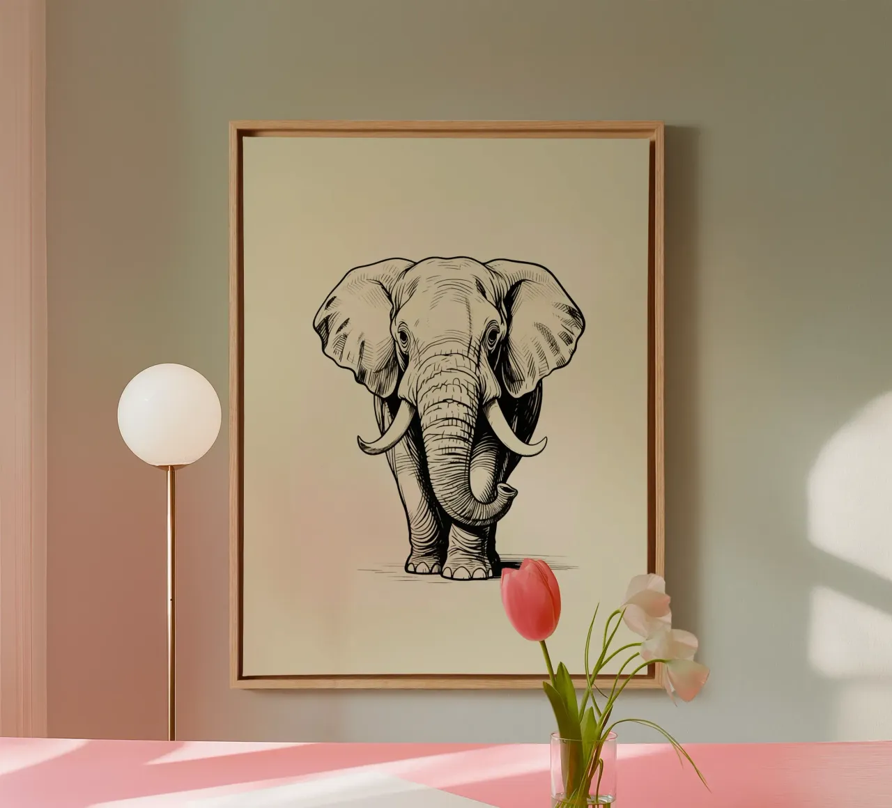Elephant canvas with Floater frame by knowledge