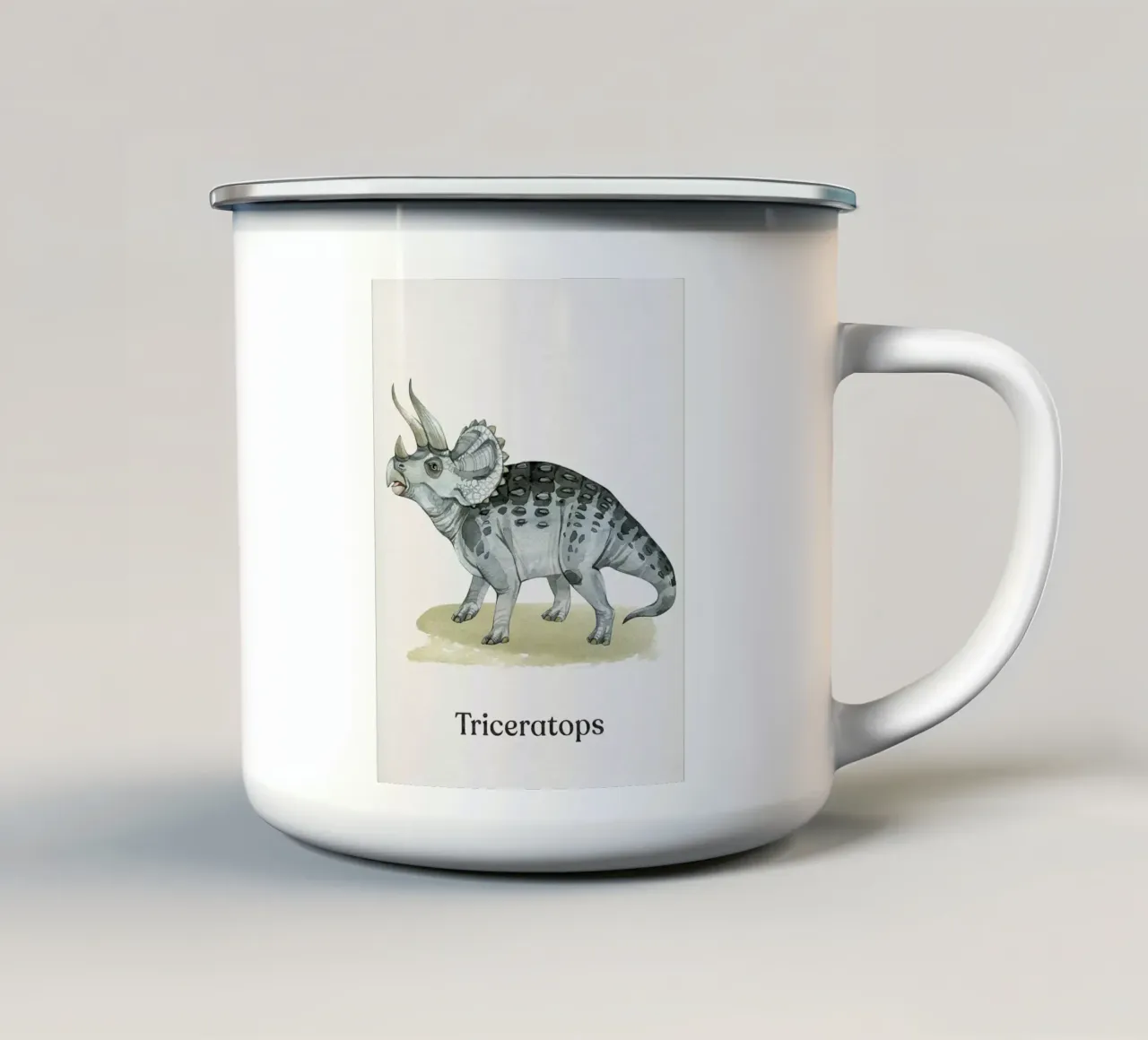 Triceratops tazza in smalto da Eldon S Kiser