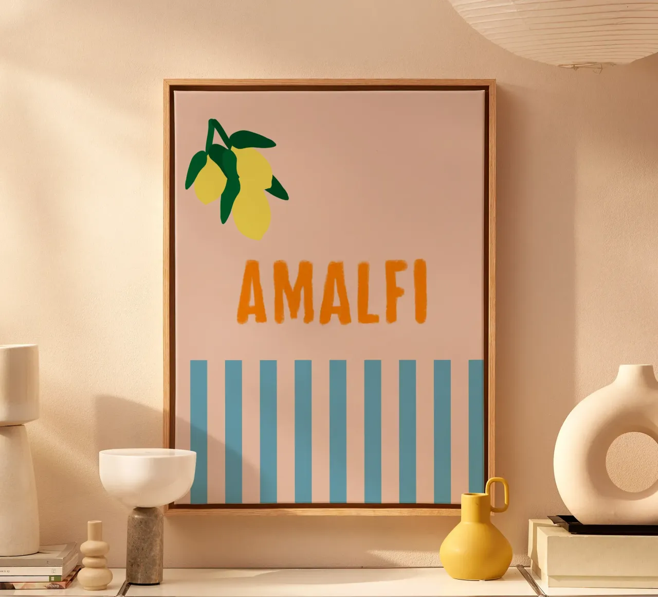 Amalfi Zitronen Auf Blau Gestreifte Leinwand mit Schattenfugenrahmen von Alisa Knöß
