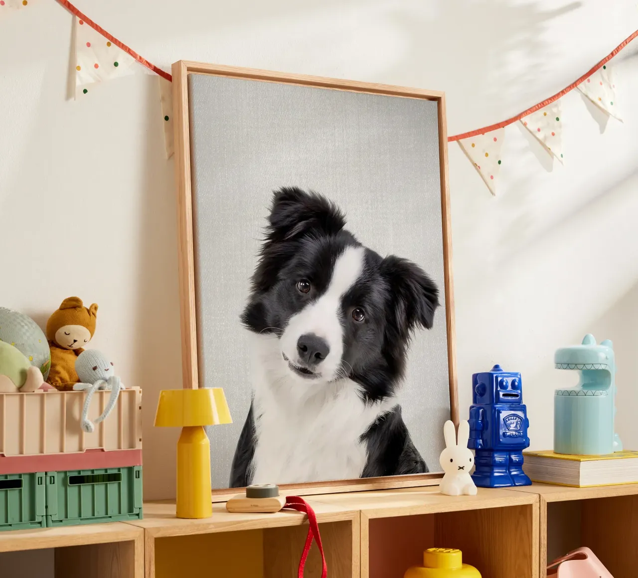 Border Collie Colorful canvas with Floater frame by Leonard R Sadler