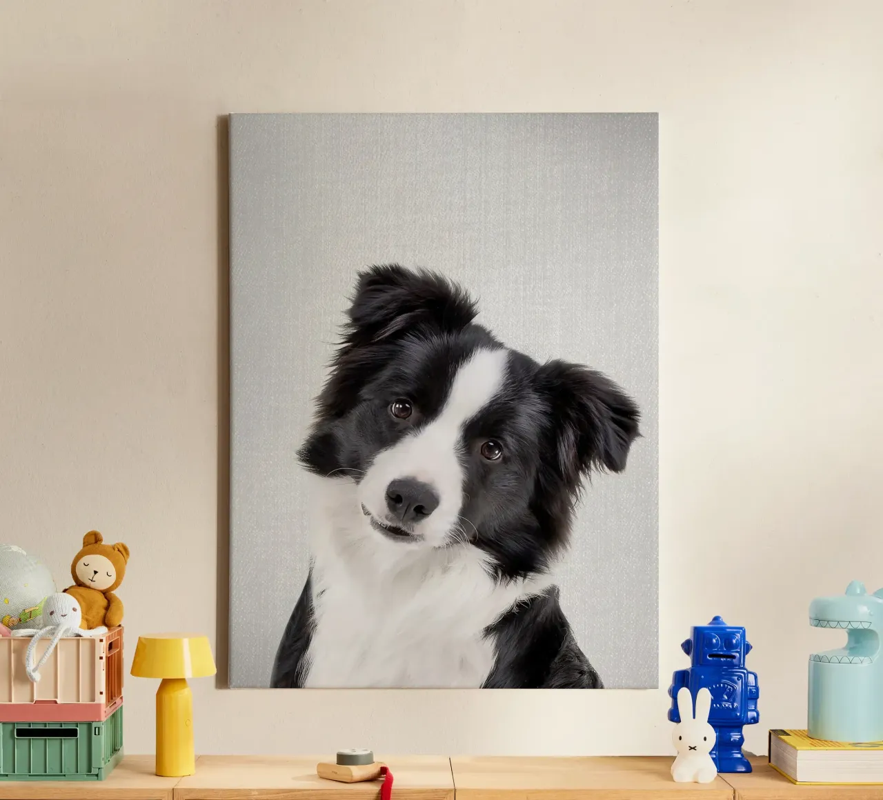Border Collie Colorful canvas with Floater frame by Leonard R Sadler