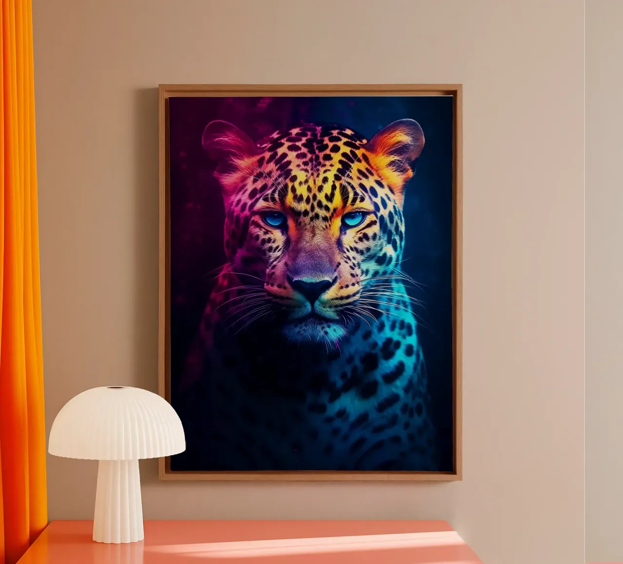 Neon Dieren Jaguar canvas met Baklijst van Leonard R Sadler