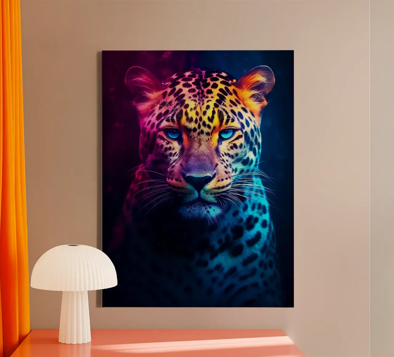 Neon Dieren Jaguar canvas met Baklijst van Leonard R Sadler