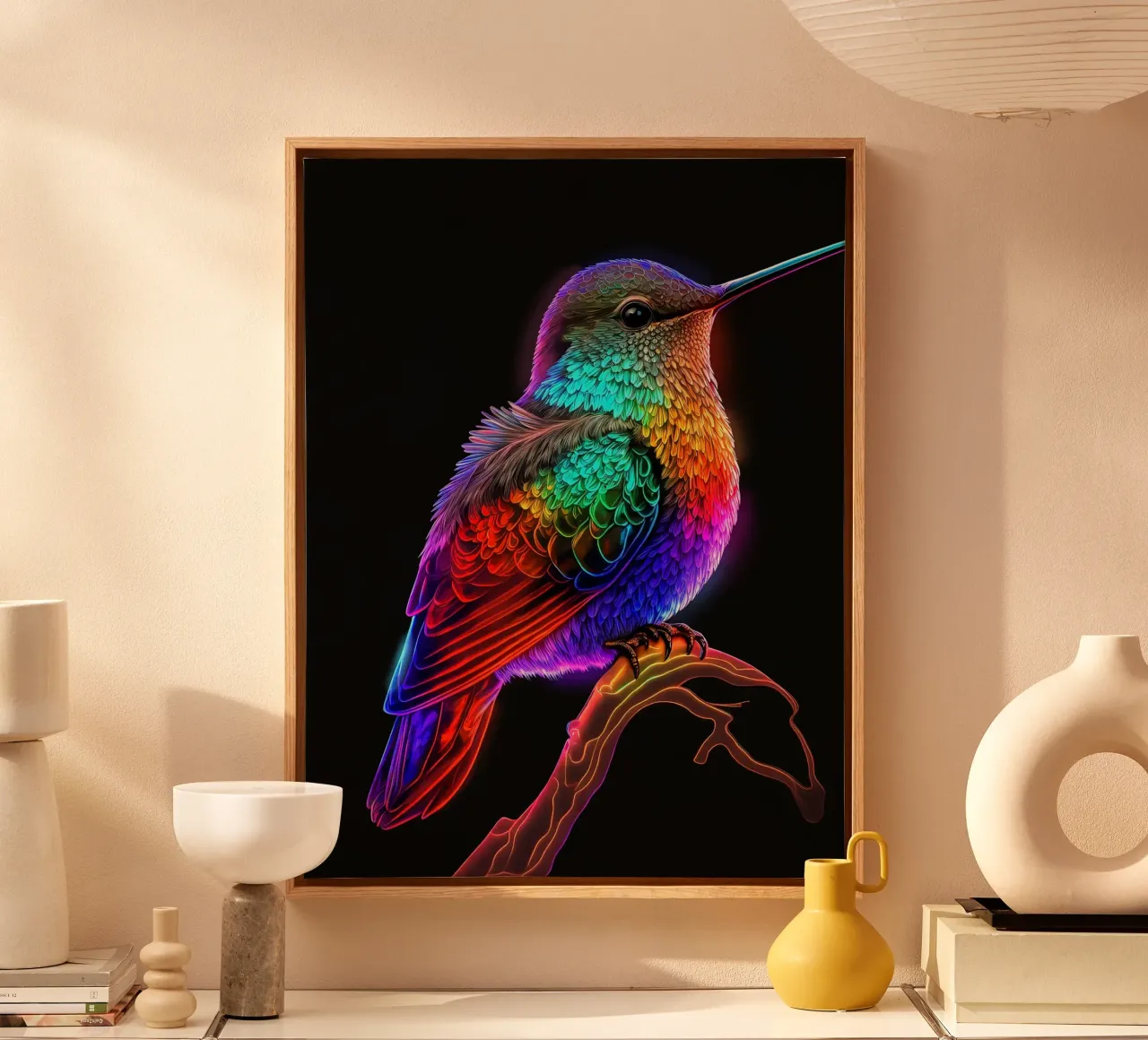 Neon Hummingbird canvas with Floater frame by Leonard R Sadler