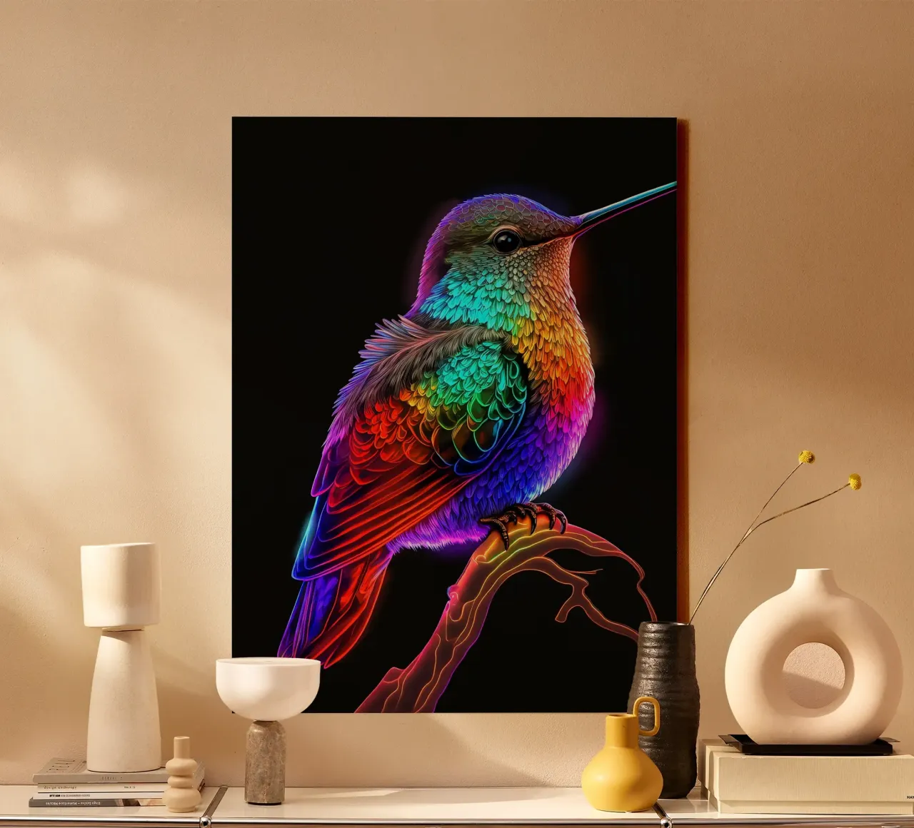 Neon Hummingbird canvas with Floater frame by Leonard R Sadler