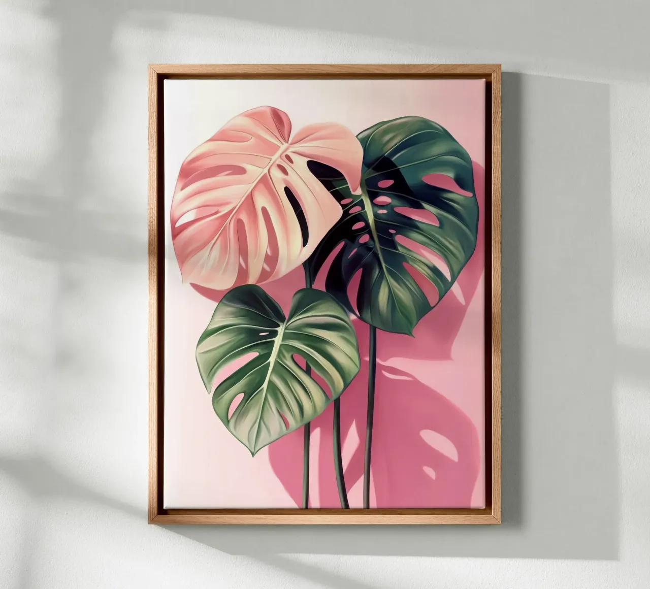 Foglie di Monstera rosa e verde tela con Cornice a cassetta da Fletcher M Henry