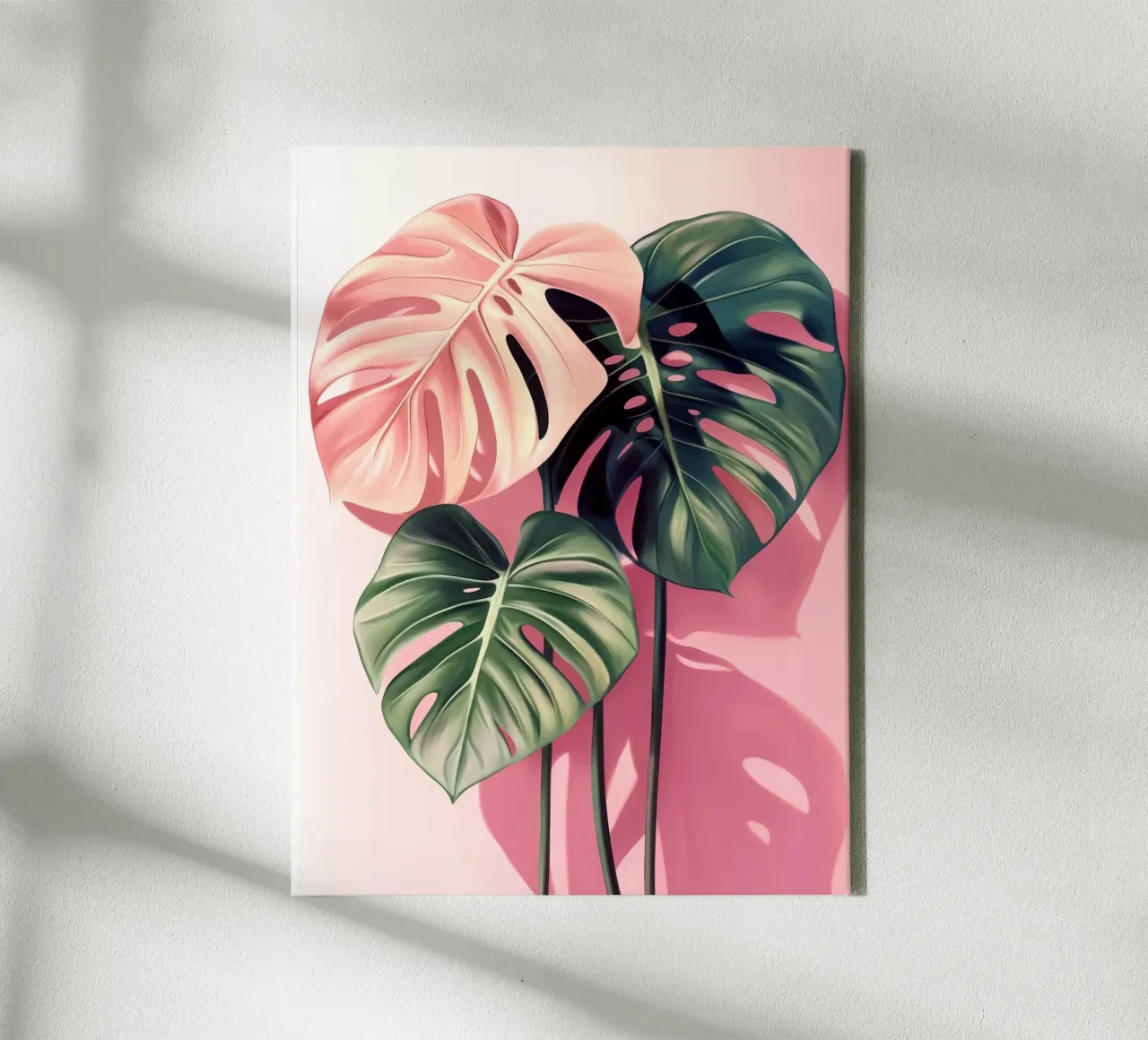 Foglie di Monstera rosa e verde tela con Cornice a cassetta da Fletcher M Henry