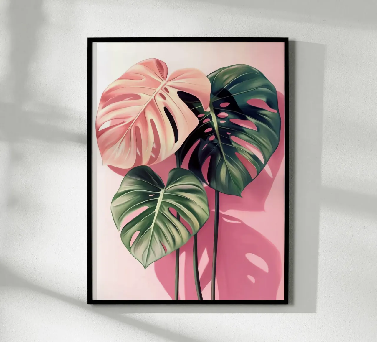 Foglie di Monstera rosa e verde poster da Fletcher M Henry