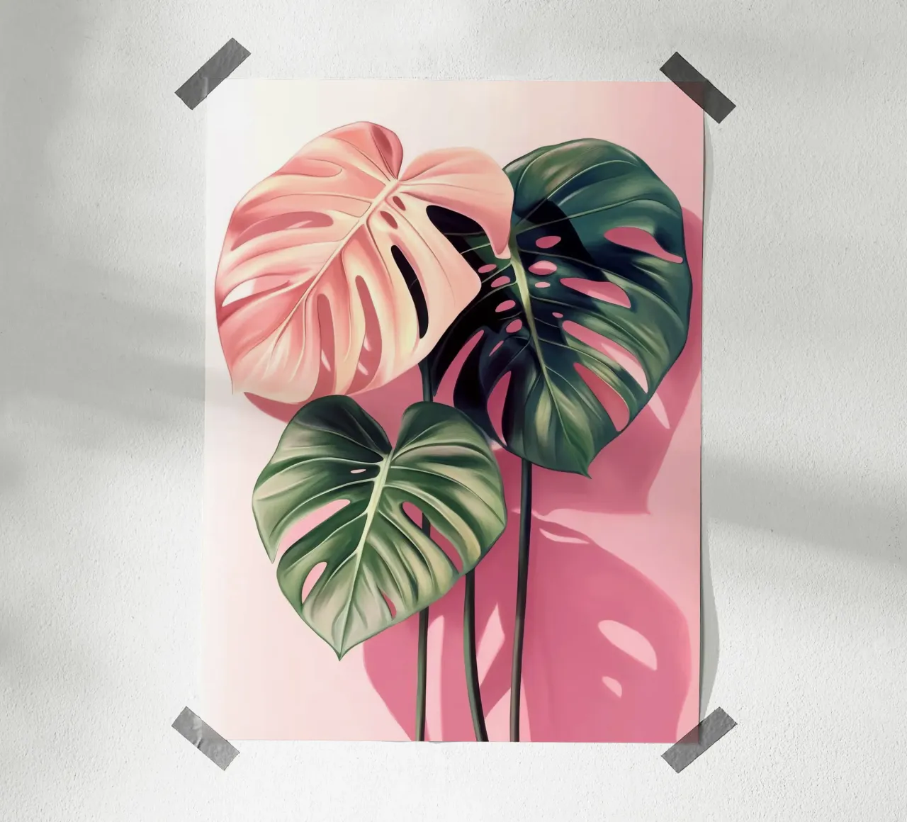 Foglie di Monstera rosa e verde poster da Fletcher M Henry