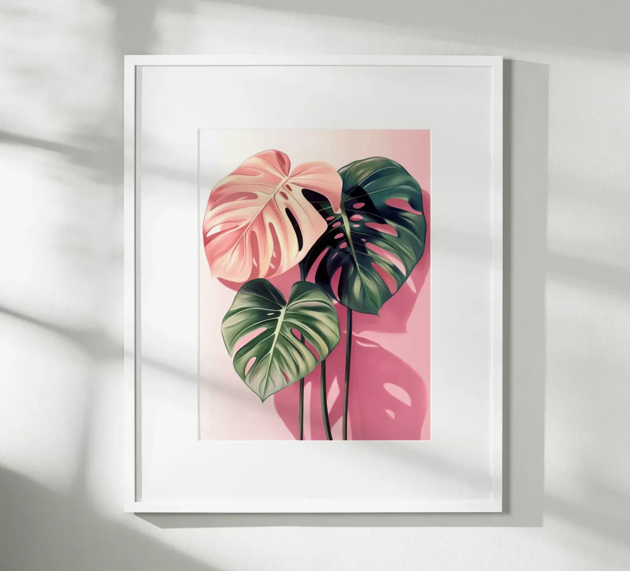 Foglie di Monstera rosa e verde poster da Fletcher M Henry