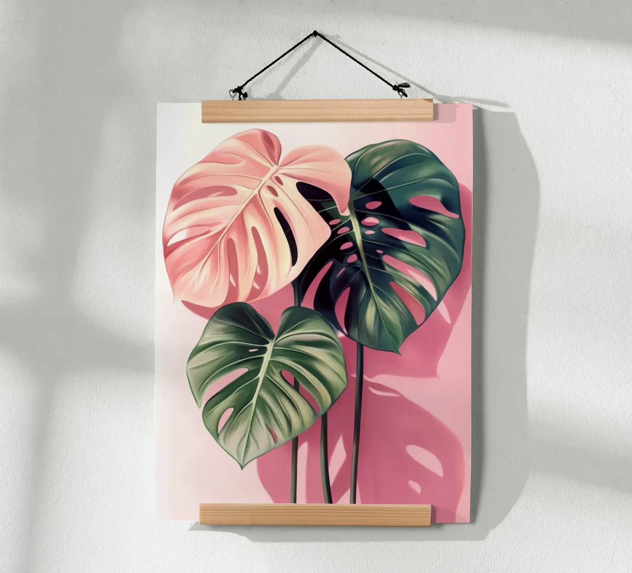 Foglie di Monstera rosa e verde poster da Fletcher M Henry