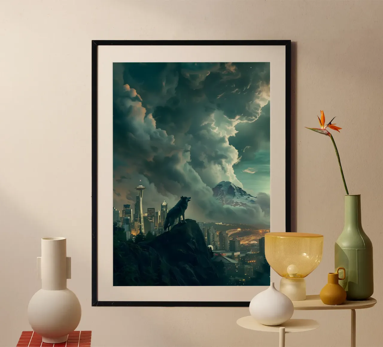 Lupo di Seattle arte mistica e fantasy poster con telaio in alluminio da WILD ART