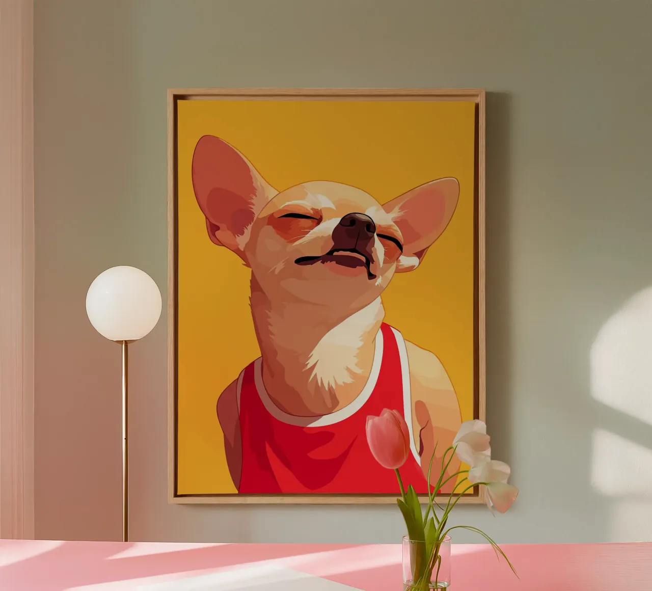 Aanbiddelijke Leuke Chihuahua in Tanktopillustratie canvas met Baklijst van Leon B Feierabend