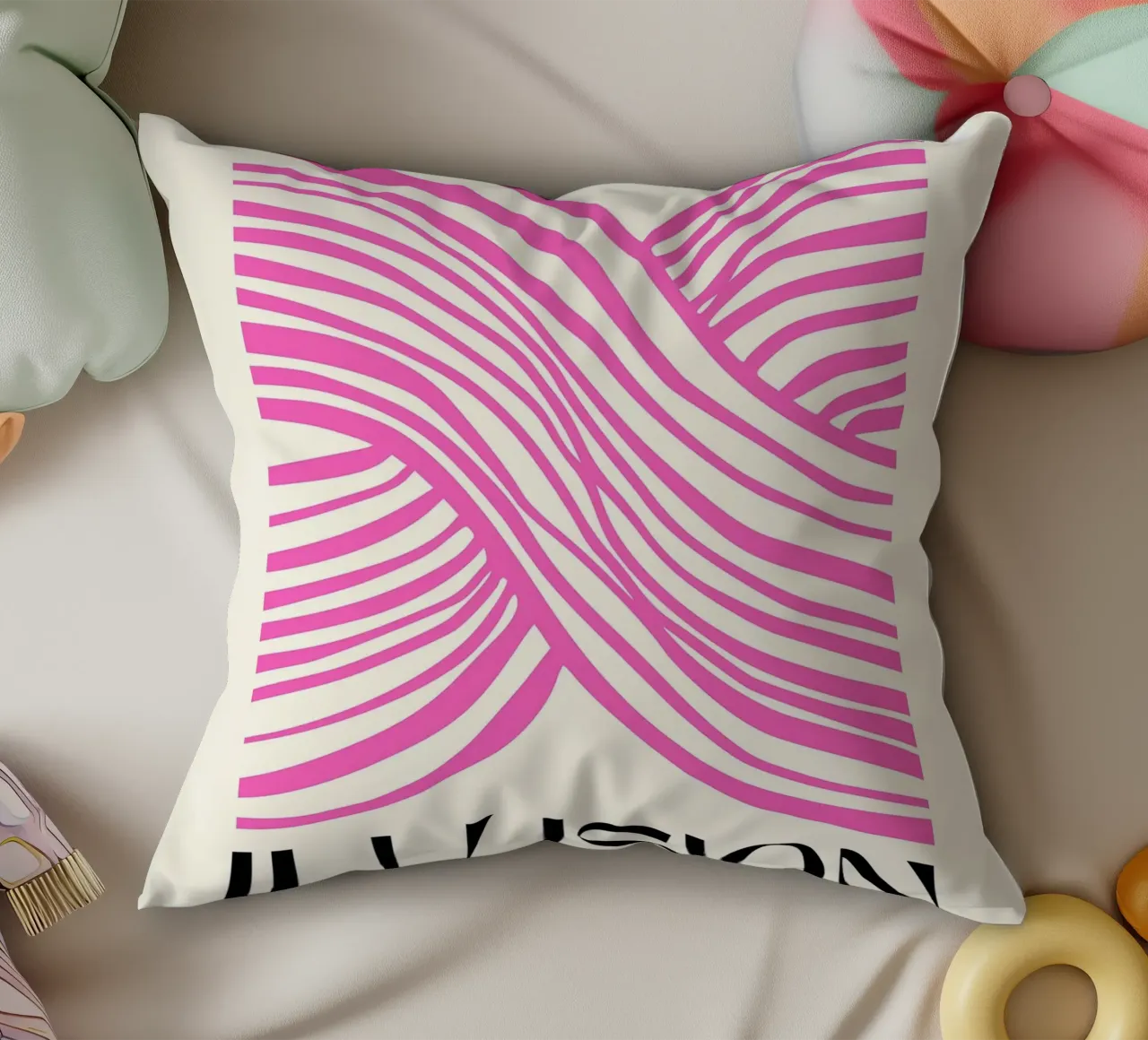 Linee di illusione rosa cuscino da Leon B Feierabend