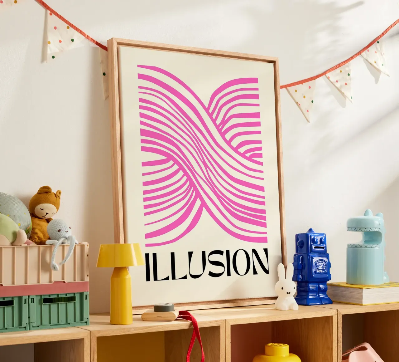 Pink Illusion Lines canvas with Floater frame by Leon B Feierabend