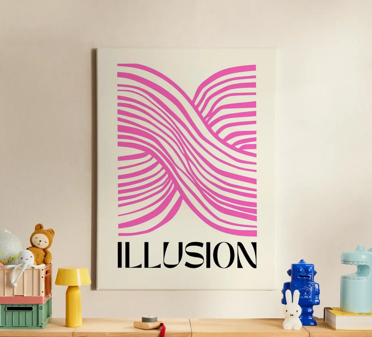 Pink Illusion Lines canvas with Floater frame by Leon B Feierabend