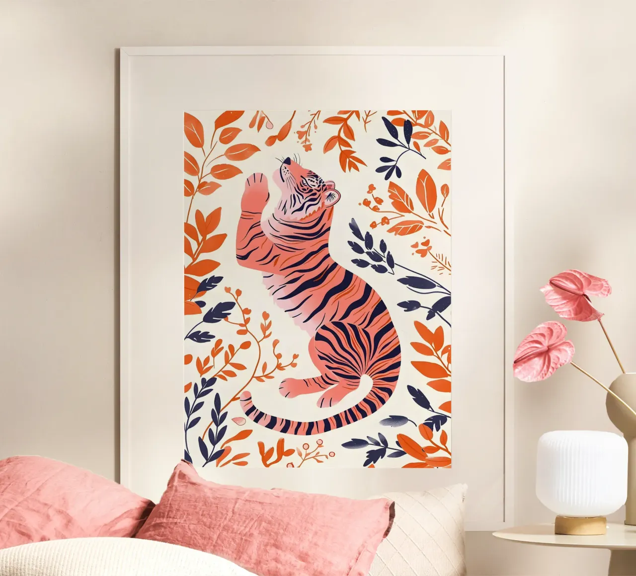 Tigre stilizzata con contorno floreale poster da Leon B Feierabend