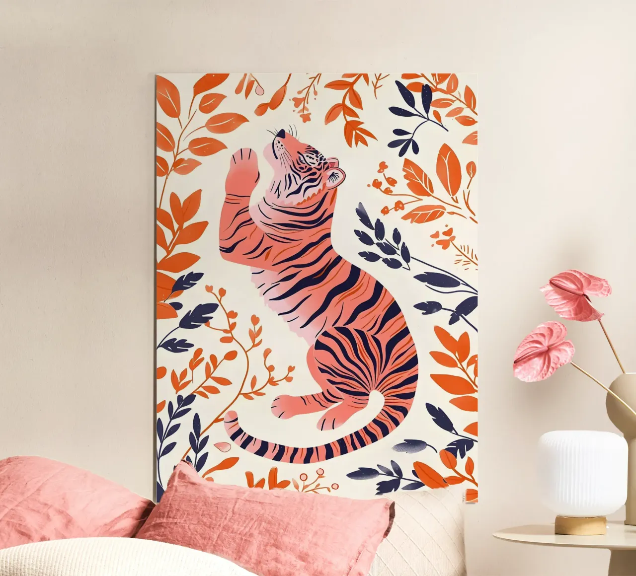 Tigre stilizzata con contorno floreale poster da Leon B Feierabend