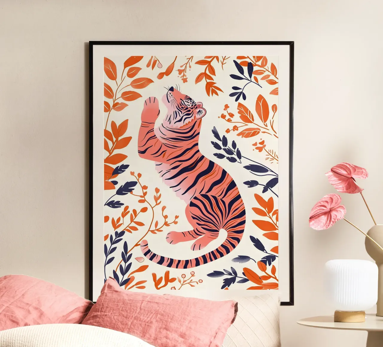 Tigre stilizzata con contorno floreale poster da Leon B Feierabend