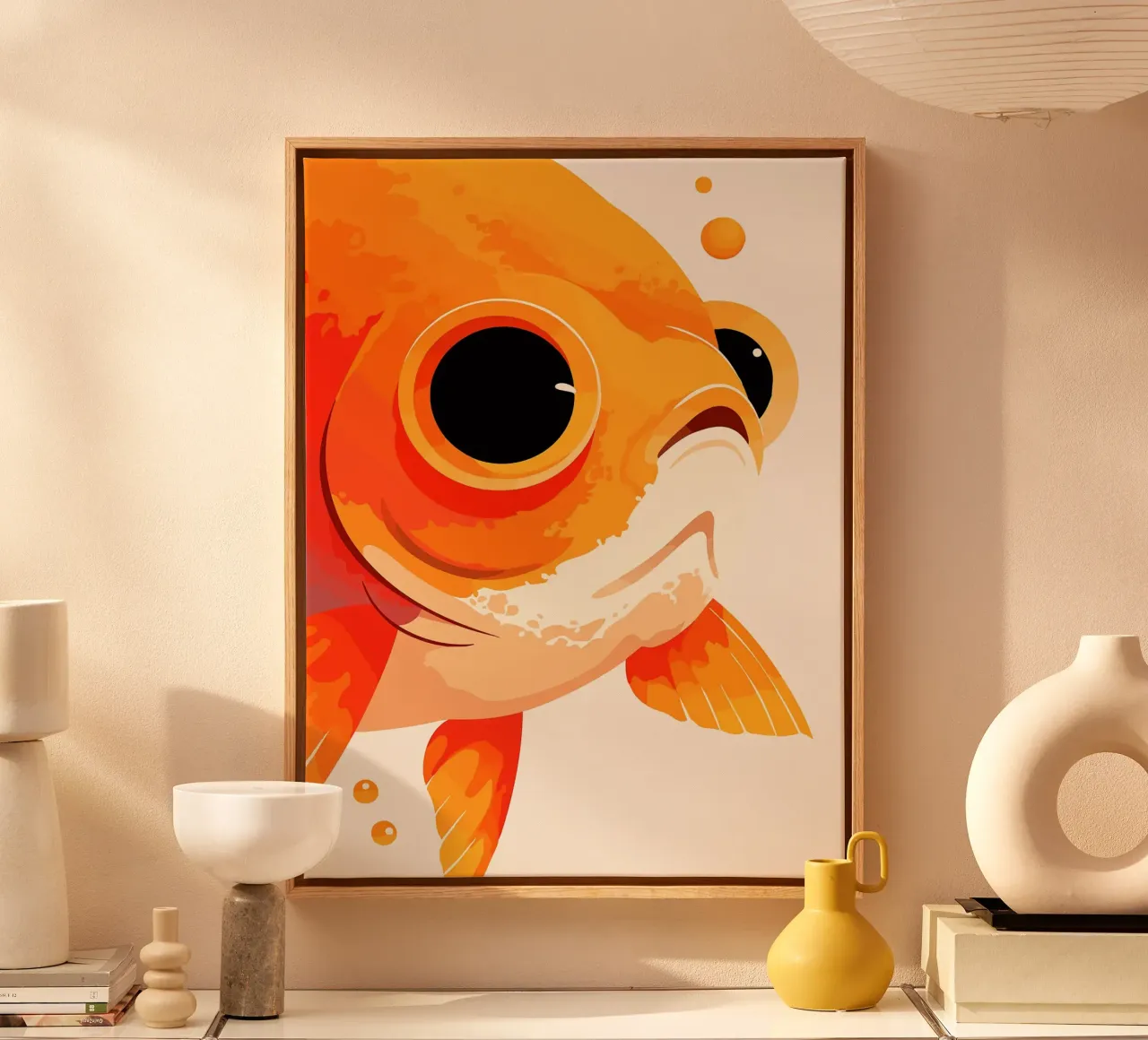 Funny Orange Goldfish Face Pop Art Illustration canvas with Floater frame by Leon B Feierabend