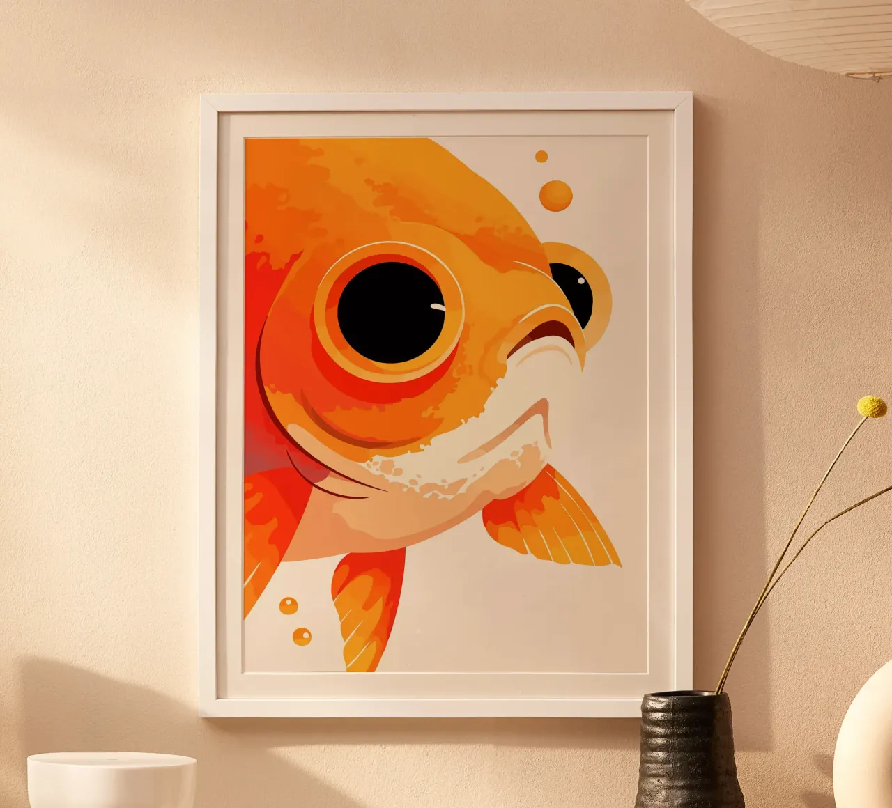 Divertente illustrazione pop art della faccia del pesce rosso arancione poster da Leon B Feierabend