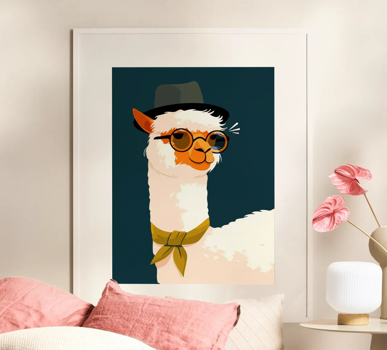 Hipster Alpaca with Fedora Cute Funny Minimalist Art Illustr poster by Leon B Feierabend