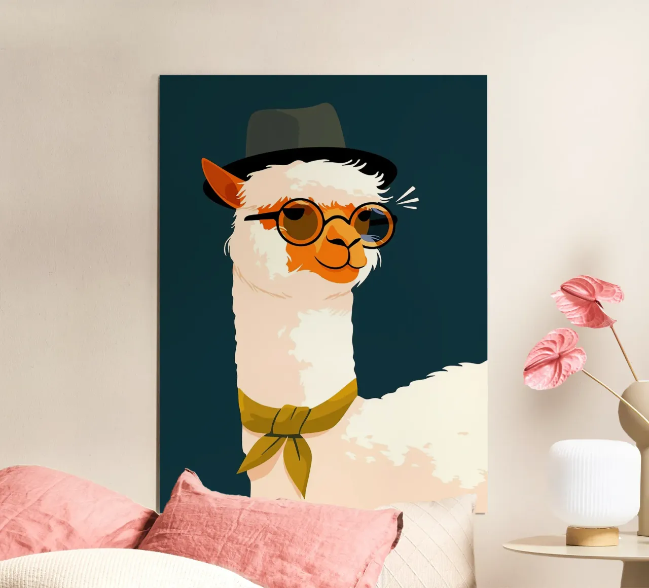 Hipster Alpaca with Fedora Cute Funny Minimalist Art Illustr poster by Leon B Feierabend
