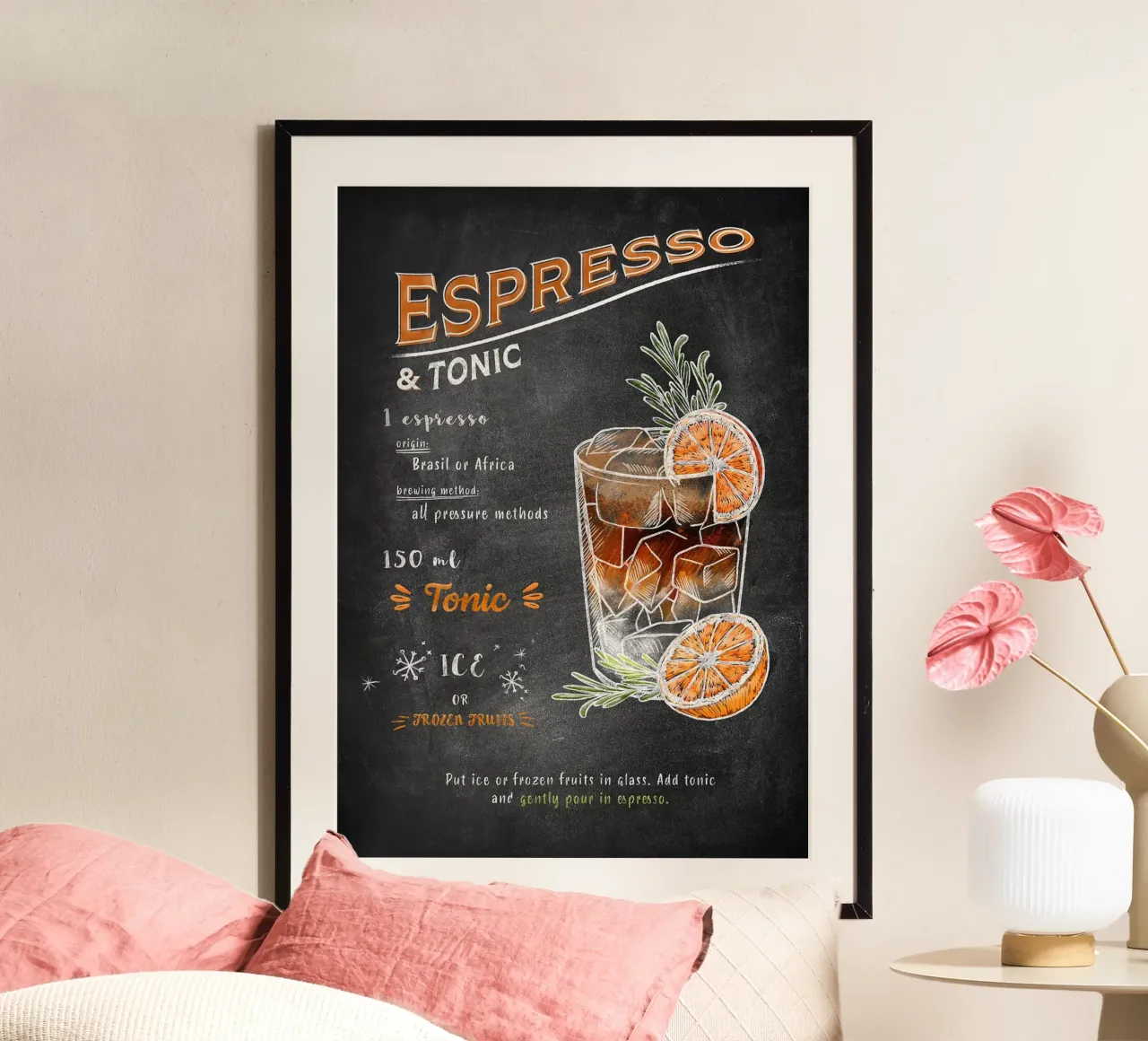 Espresso Tonic poster con telaio in plastica da Leon Meyer