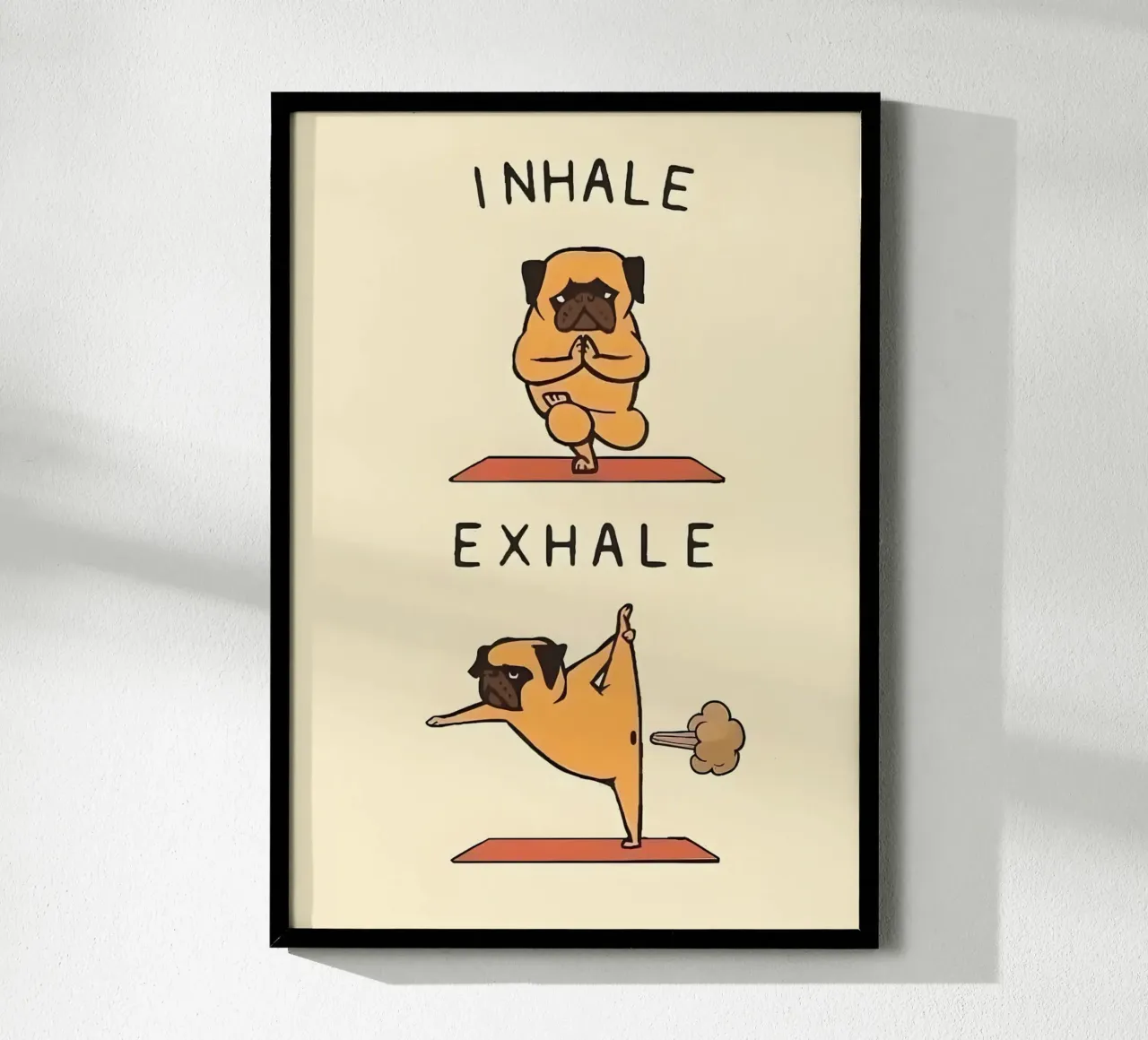 pug doing yoga poster con telaio in alluminio da Type & Tape