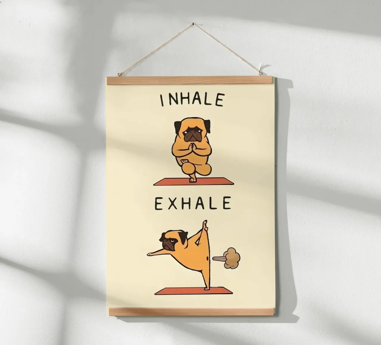 pug doing yoga poster con telaio in alluminio da Type & Tape