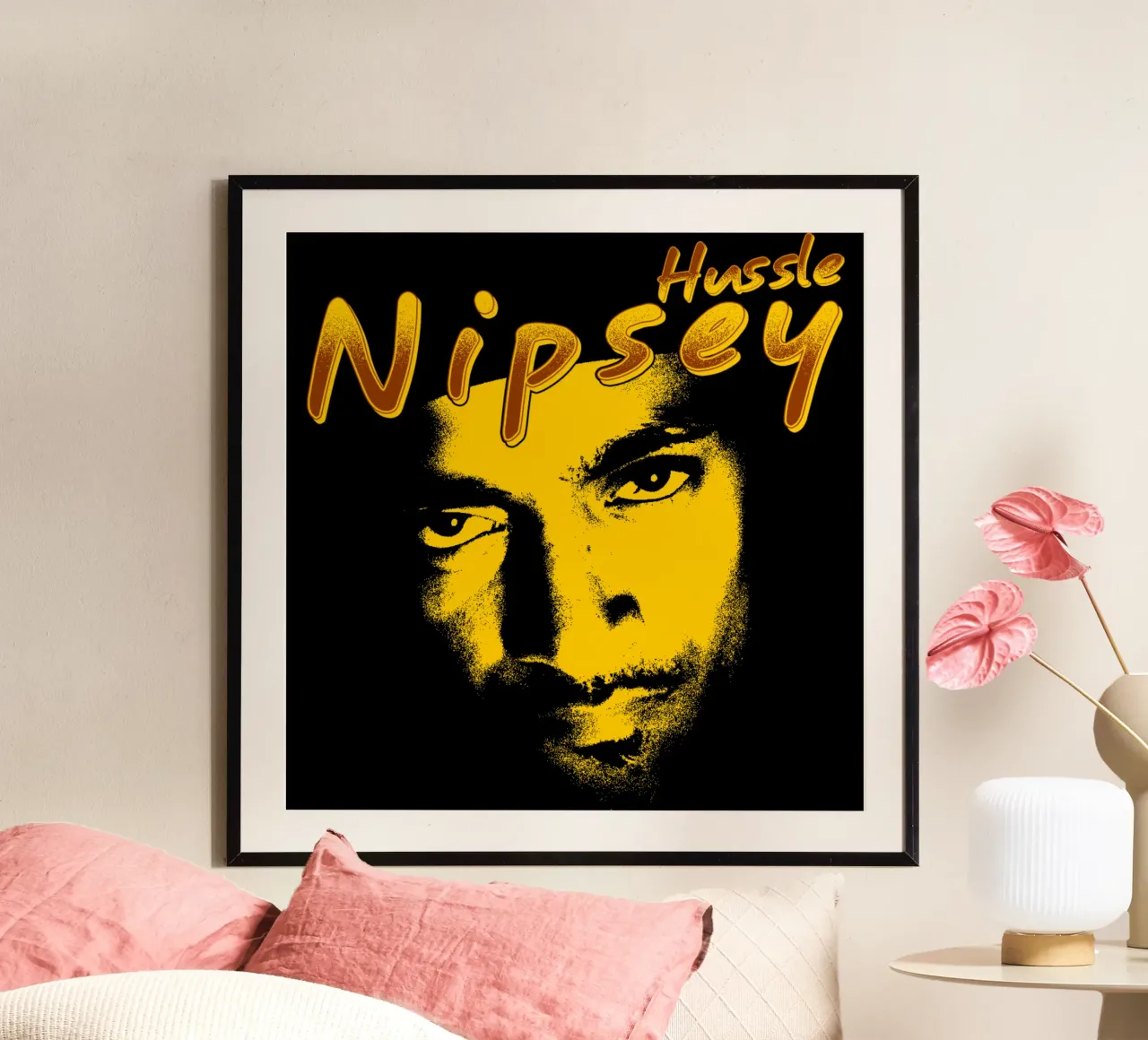 Volto Silhouette Nipsey Hussle poster con telaio in plastica da mannys_artt